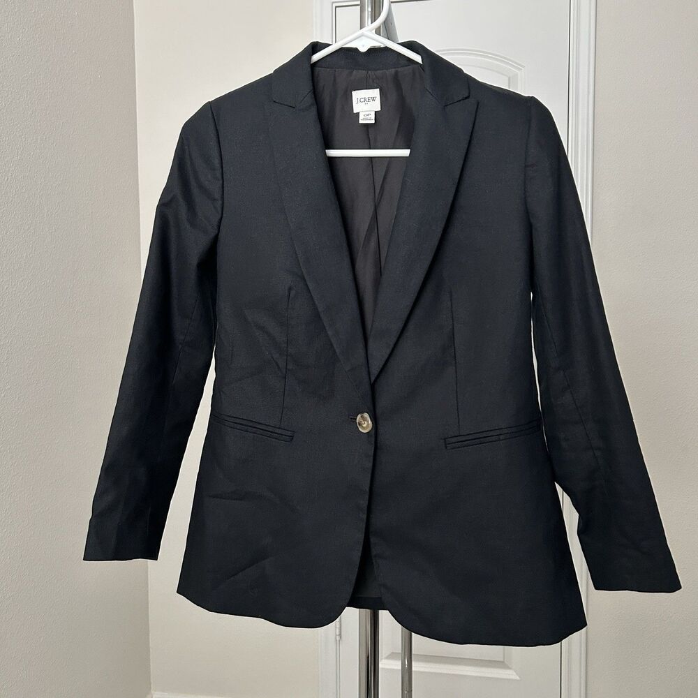 J.Crew Blazer 0P Black Linen Blend Preppy Classic Professional Smart Casual